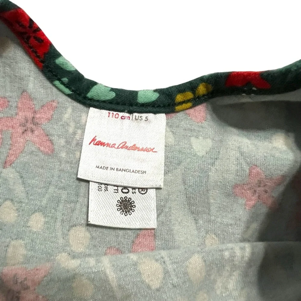Hanna Andersson Sz 110 (5) Christmas Poinsettia Green & Red Holiday Twirl Dress